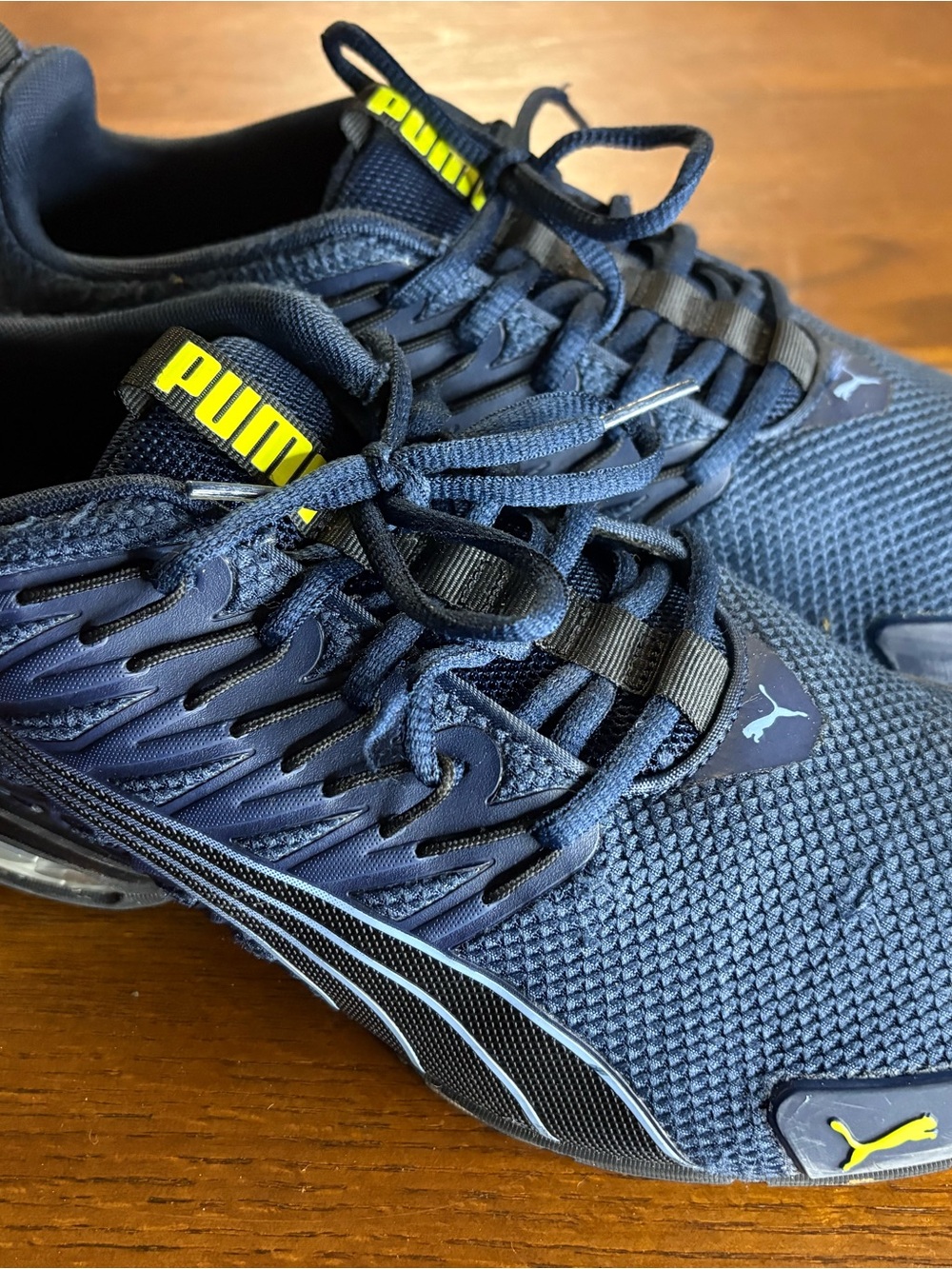 Puma Men’s Navy and Yellow Knit Training Sneakers